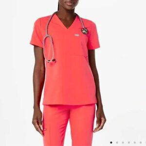Fiery Coral Catarina™ - One-Pocket Scrub Top M